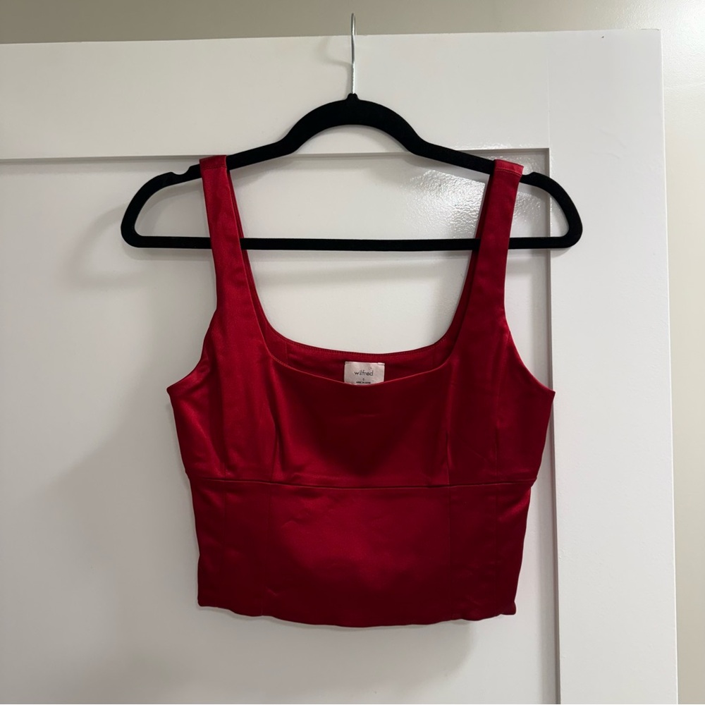 Aritzia Wilfred Red Shine Satin Bustier